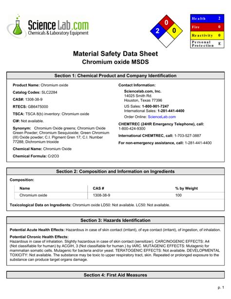 hexavalent chromium sds sheet